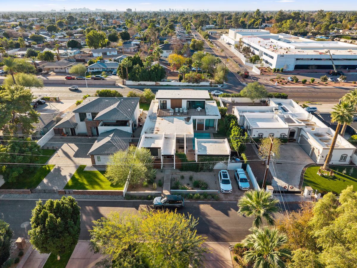 An aerial drone shot of a property listing.