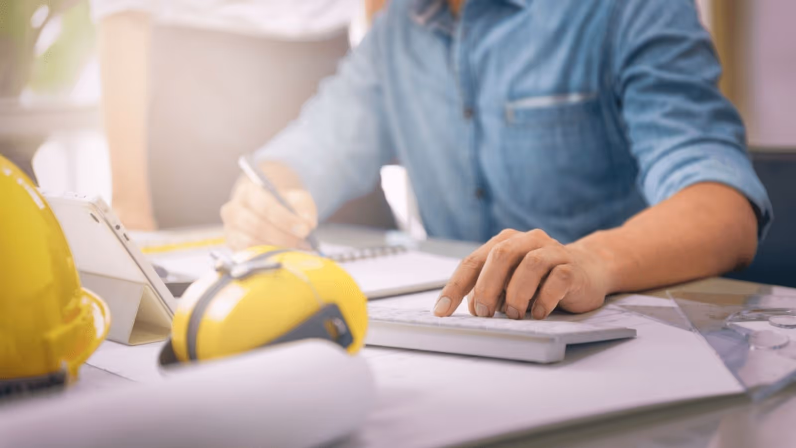 construction project manager working on contracts and documents