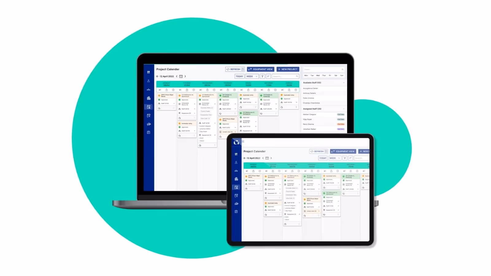 display of the project calendar on a laptop and an ipad