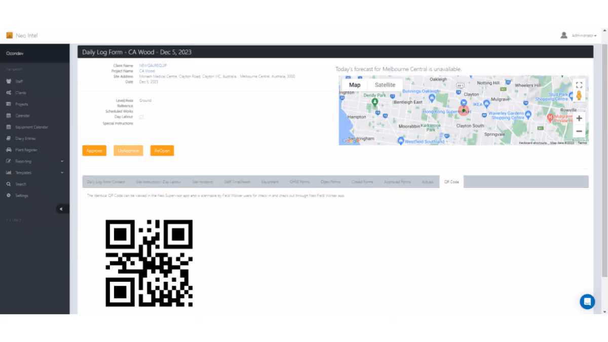 Screenshot of Neo's Daily Log Form