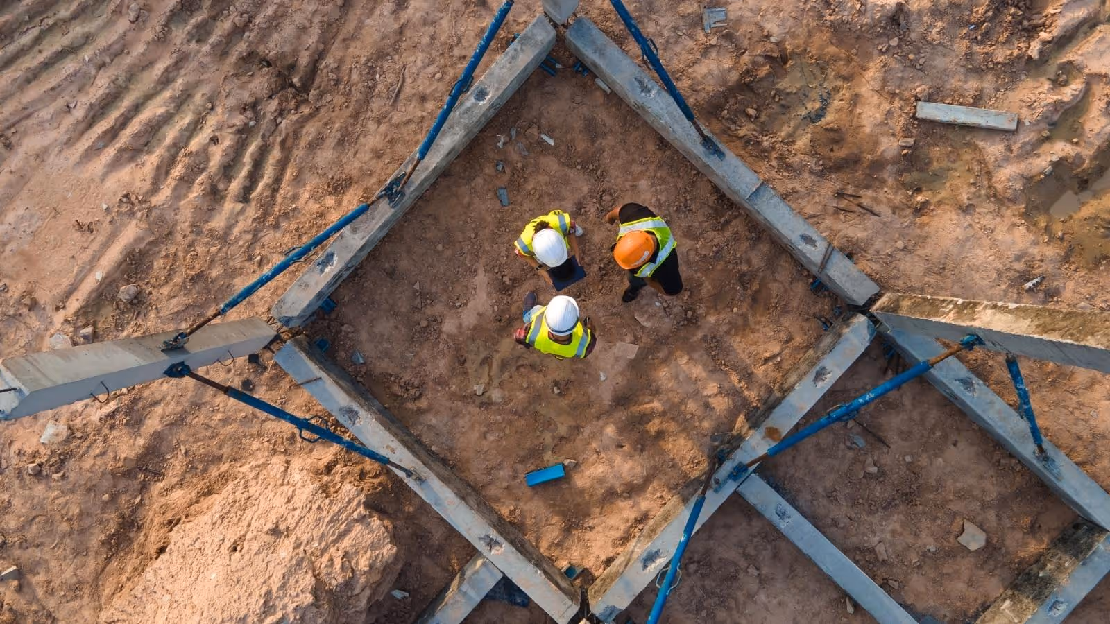 Birds eye view of construction workers on site