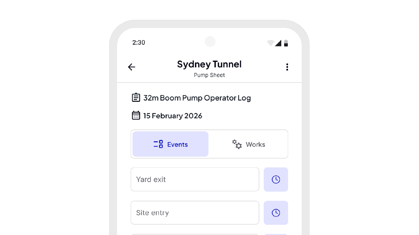 Neo mobile app showing annotated pump sheet form