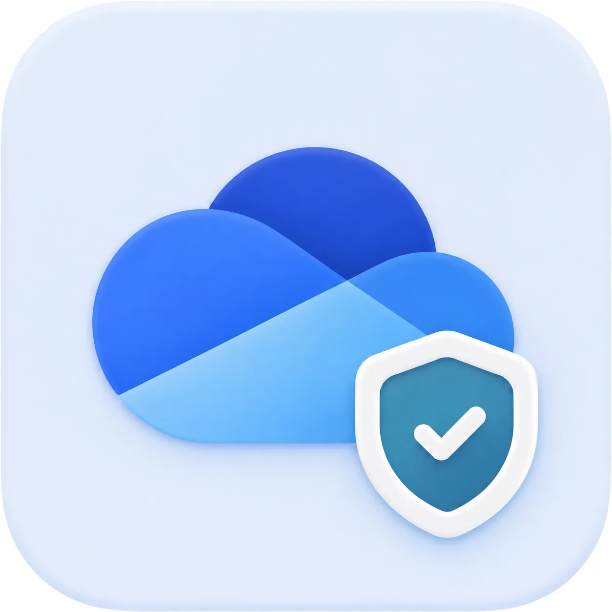 Blue cloud icon with a shield and checkmark symbolizing secure cloud storage.