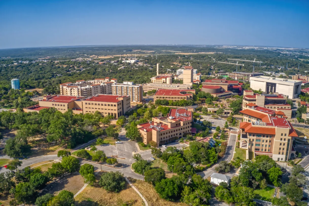 san marcos skyline with view of public university stock image