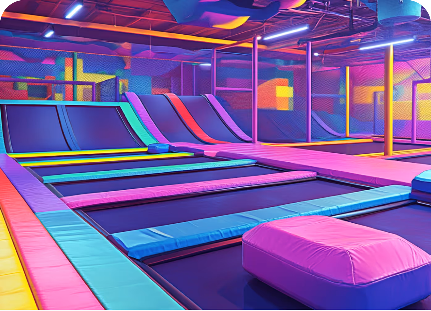 Trampoline park attraction mix