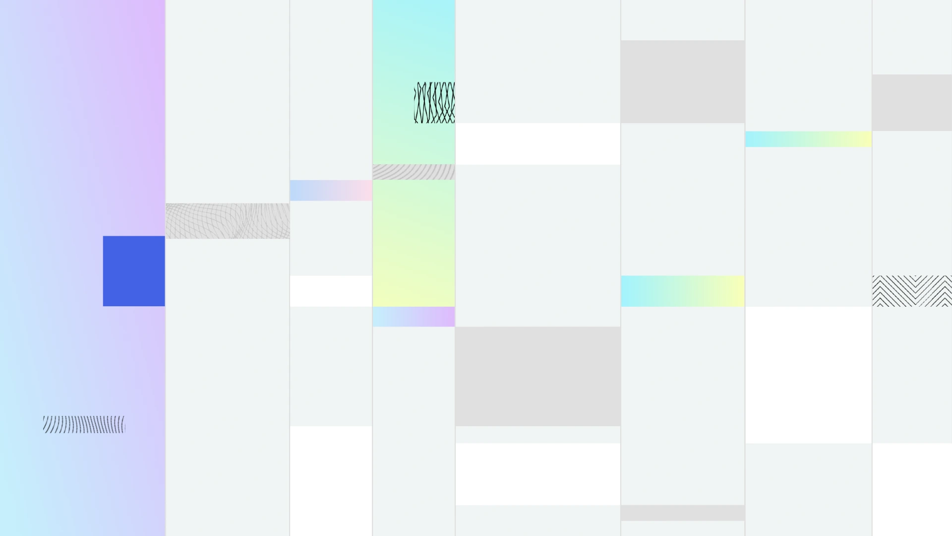 Hummingbird financial compliance explainer video designed by Eido. Spreadsheet. Abstract geometric composition with overlapping rectangles in soft pastel gradients and minimal black line patterns on a light background.