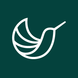 Hummingbird financial compliance company logo. Stylized white hummingbird logo on a dark green background.