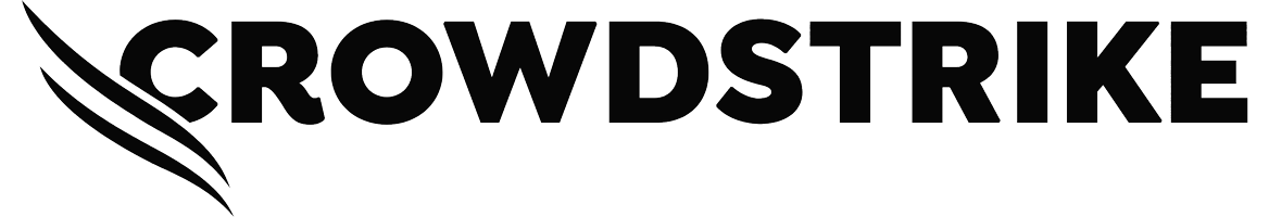 CrowdStrike company logo with stylized three curved lines to the left of the bold black text.