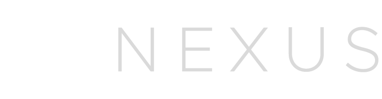 Nexus logo with a white hexagon symbol followed by the word 'NEXUS' in gray uppercase letters on a black background.