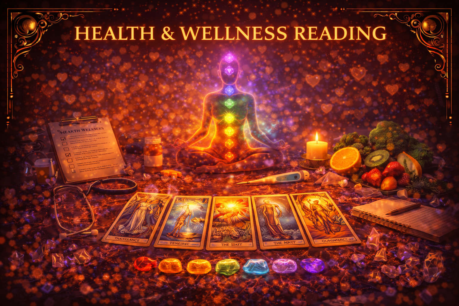 Chakra alignment visualization with candles during wellness reading.