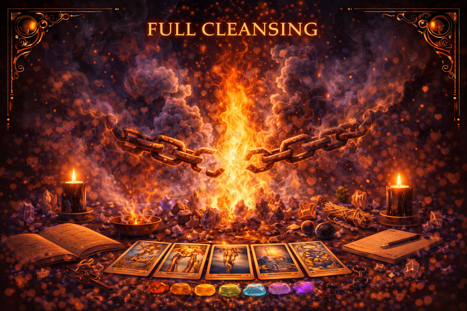 Intense spiritual fire ritual symbolizing deep energy cleansing.