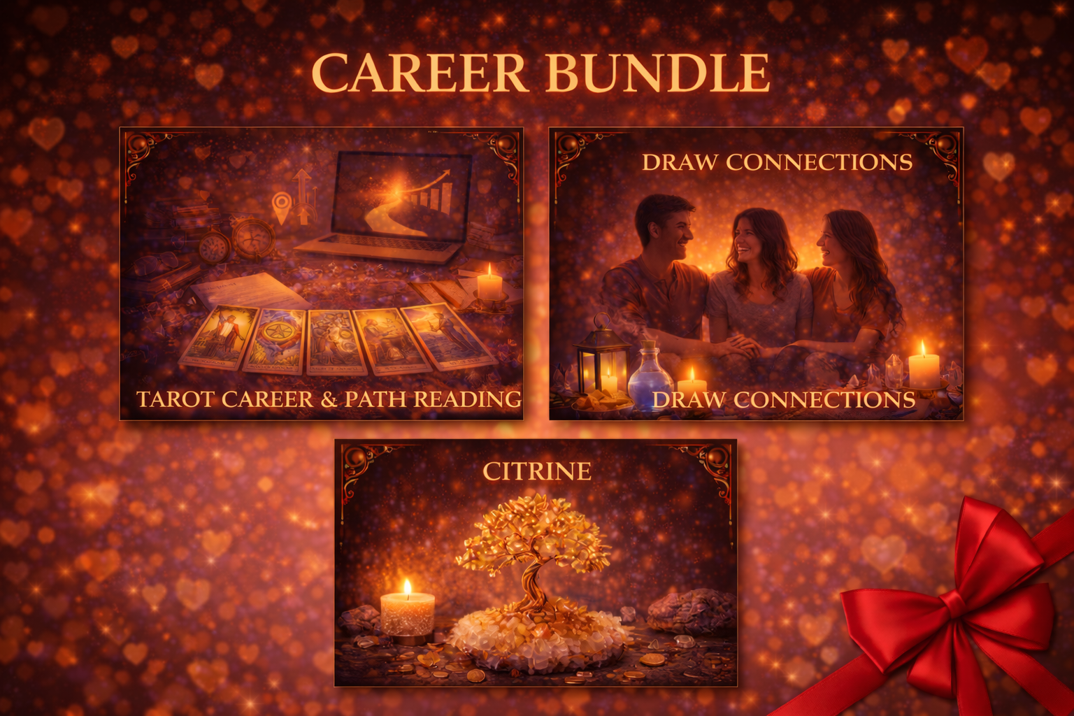 Career success bundle with citrine crystal tree and tarot cards.