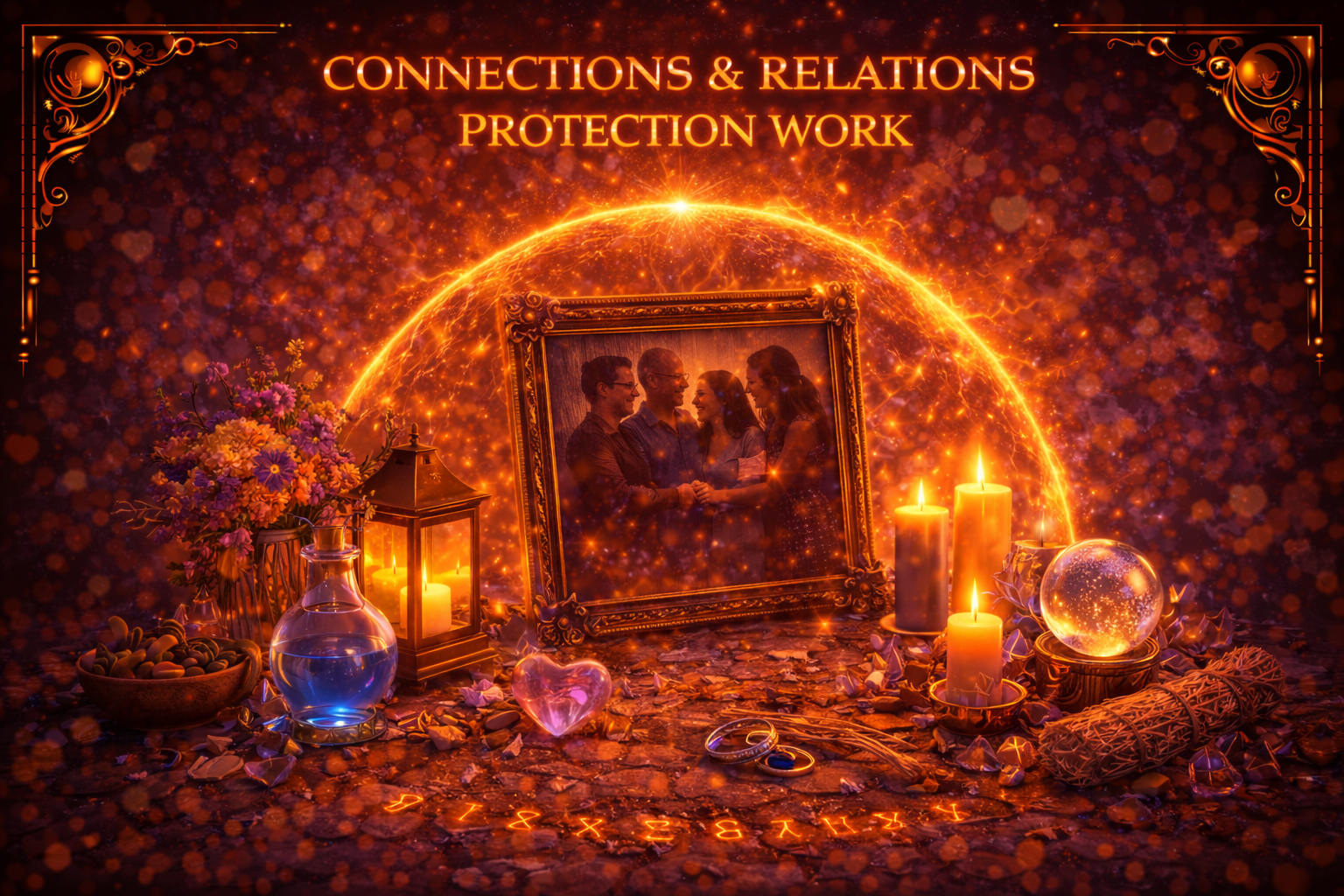 Couple surrounded by protective glowing energy barrier.