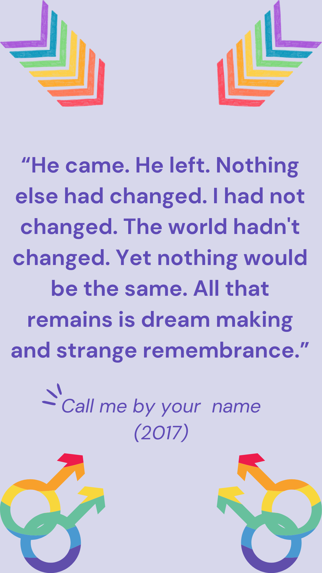 “He came. He left. Nothing else had changed. I had not changed. The world hadn't changed. Yet nothing would be the same. All that remains is dream making and strange remembrance.” - Call me by your name (2017)