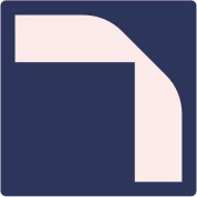 Rounded corner design with a navy blue background and a light pink curved shape forming an inward right angle.