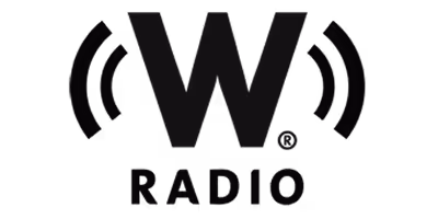 Stylized letter W with radio waves symbol and the word RADIO below it.