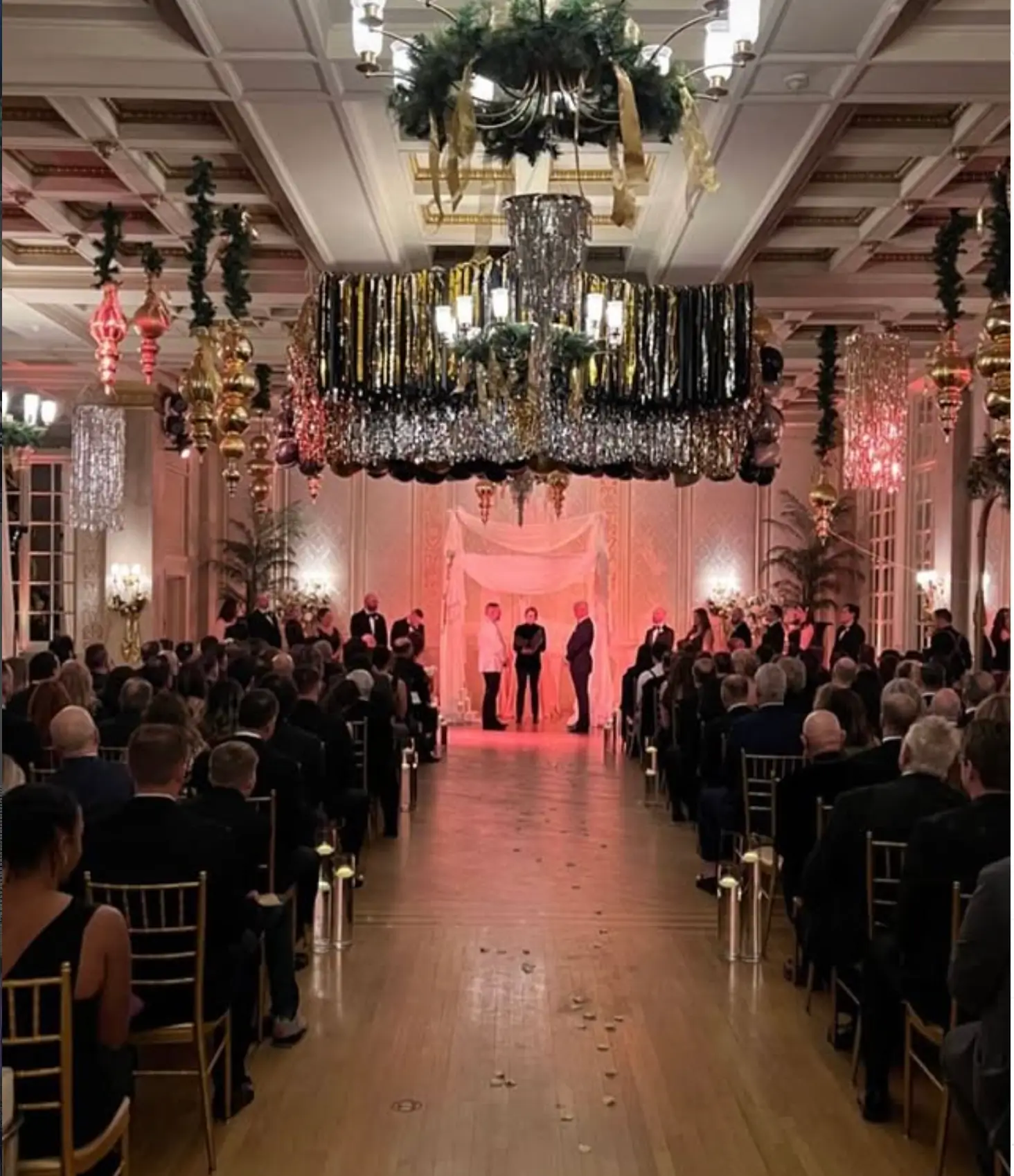 New Years Eve wedding fringe streamer garland decor rental black gold and silver in Dallas