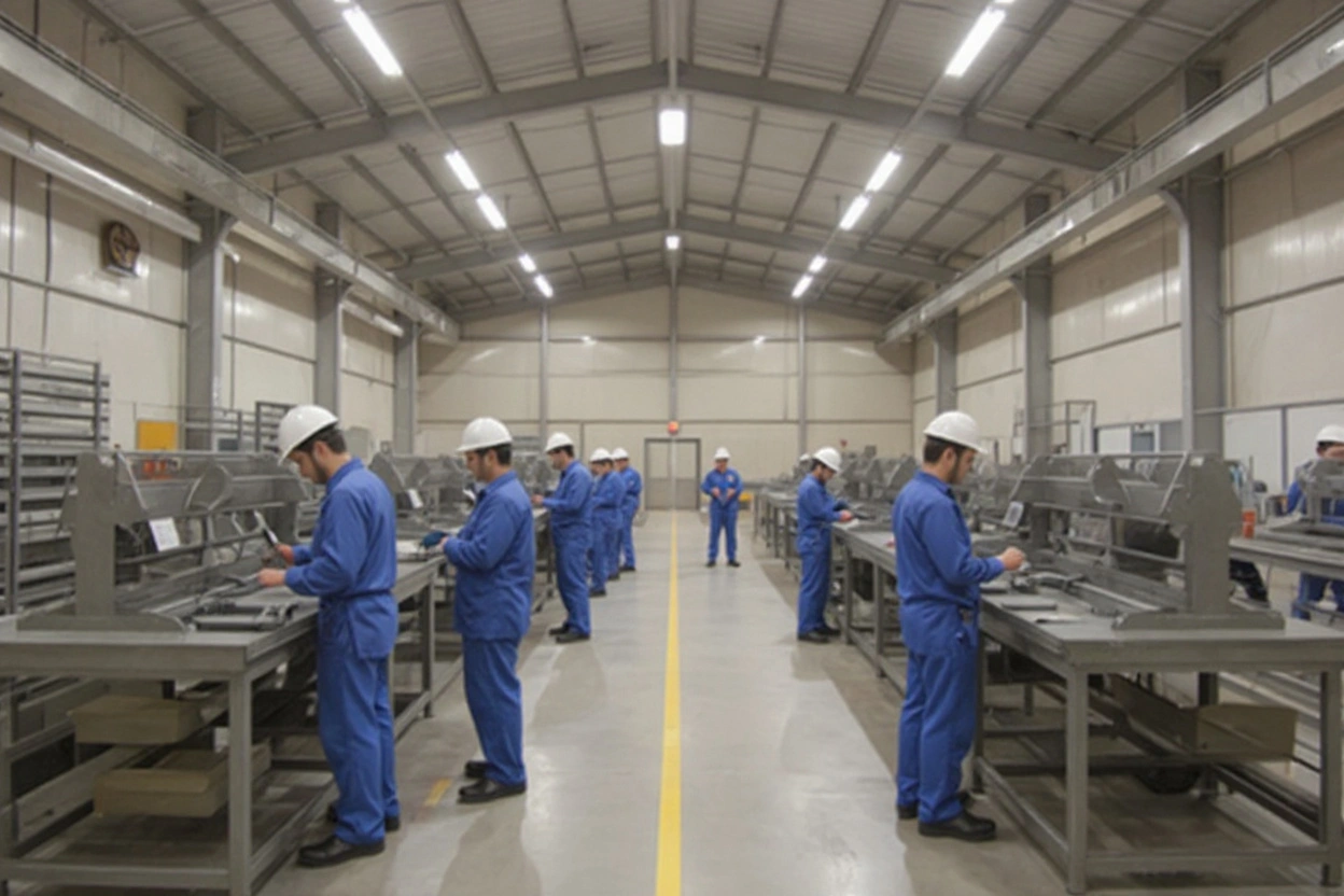 Industrial reel manufacturing facility with experienced technicians working on steel wire reel reconditioning and repair services#1.6