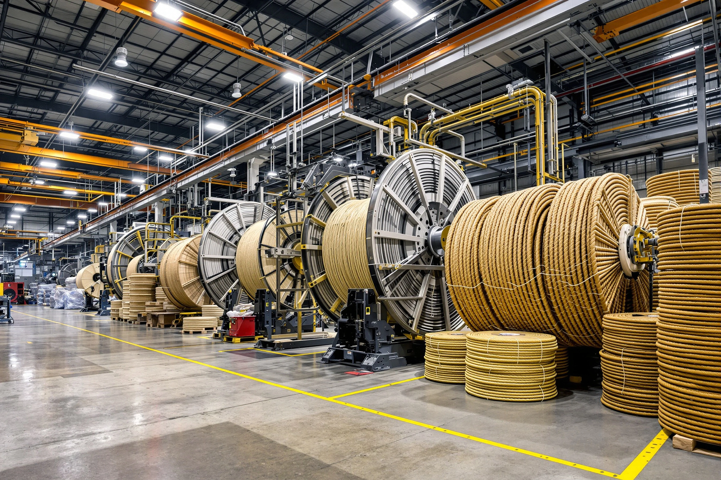 Rope manufacturing facility with large industrial reels for synthetic and natural rope production#1.6