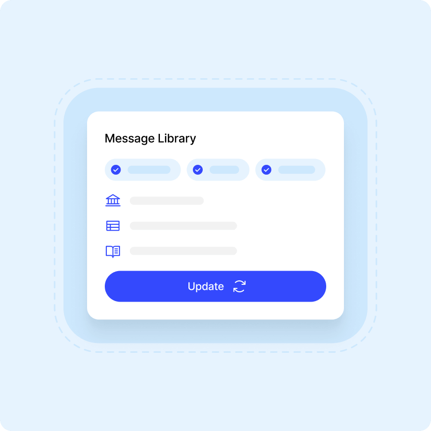 User interface for Message Library with three selected options and an Update button featuring a refresh icon.