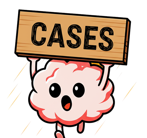 A brain character holding the czech letter "ř" and smiling.