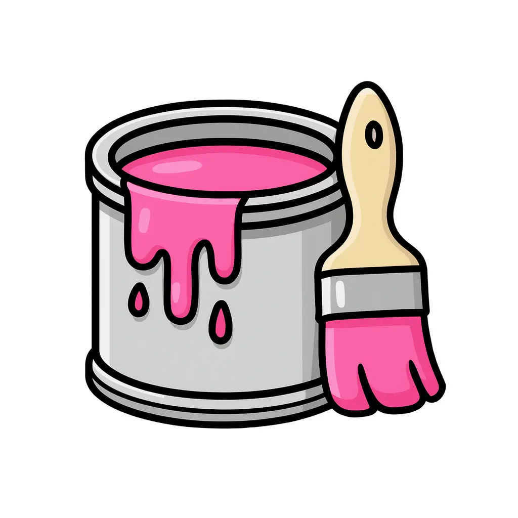 A bucket with pink paint and brush