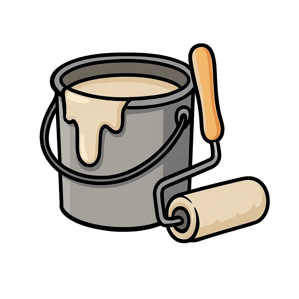 A bucket with beige paint