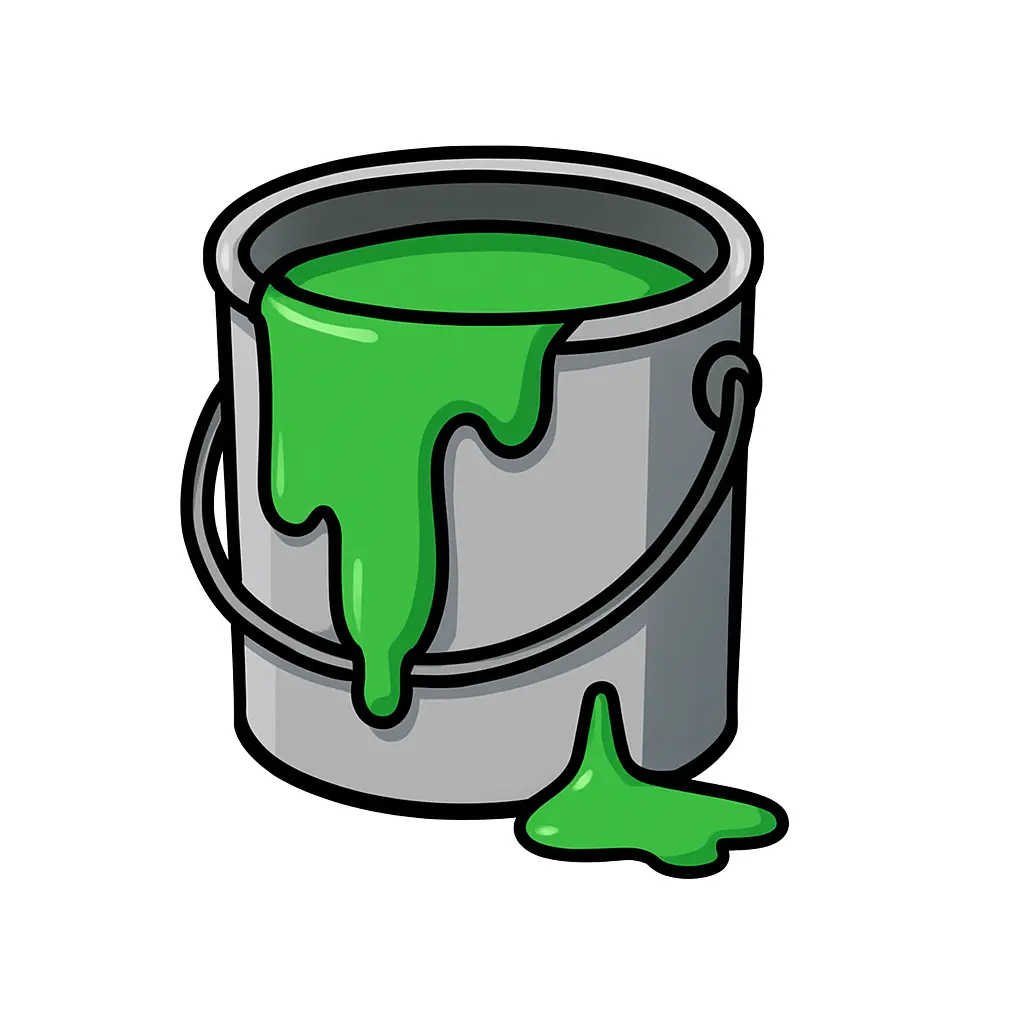 A bucket with green paint