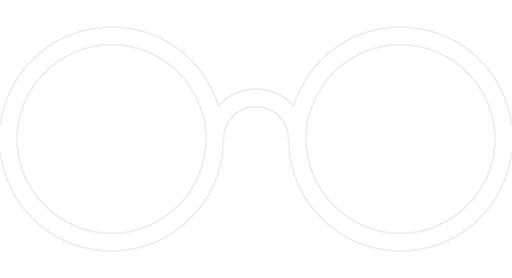 White outline of round eyeglasses on black background.