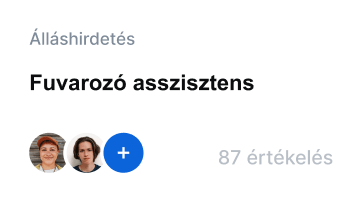 Álláshirdetés: Fuvarozó asszisztens pozíció két profilképpel és 87 értékeléssel.