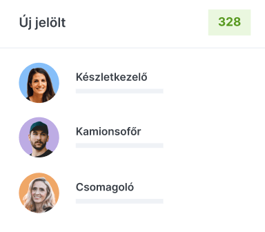 List showing three roles with profile pictures: stock handler, truck driver, and packer with number 328.