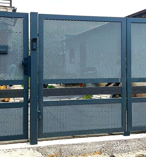 Custom sliding gate and matching pedestrian gate
