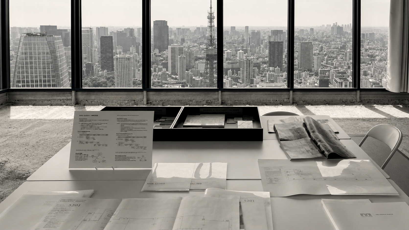 東京虎之門 Hills Residence 毛胚屋展銷現場,窗外可見東京塔