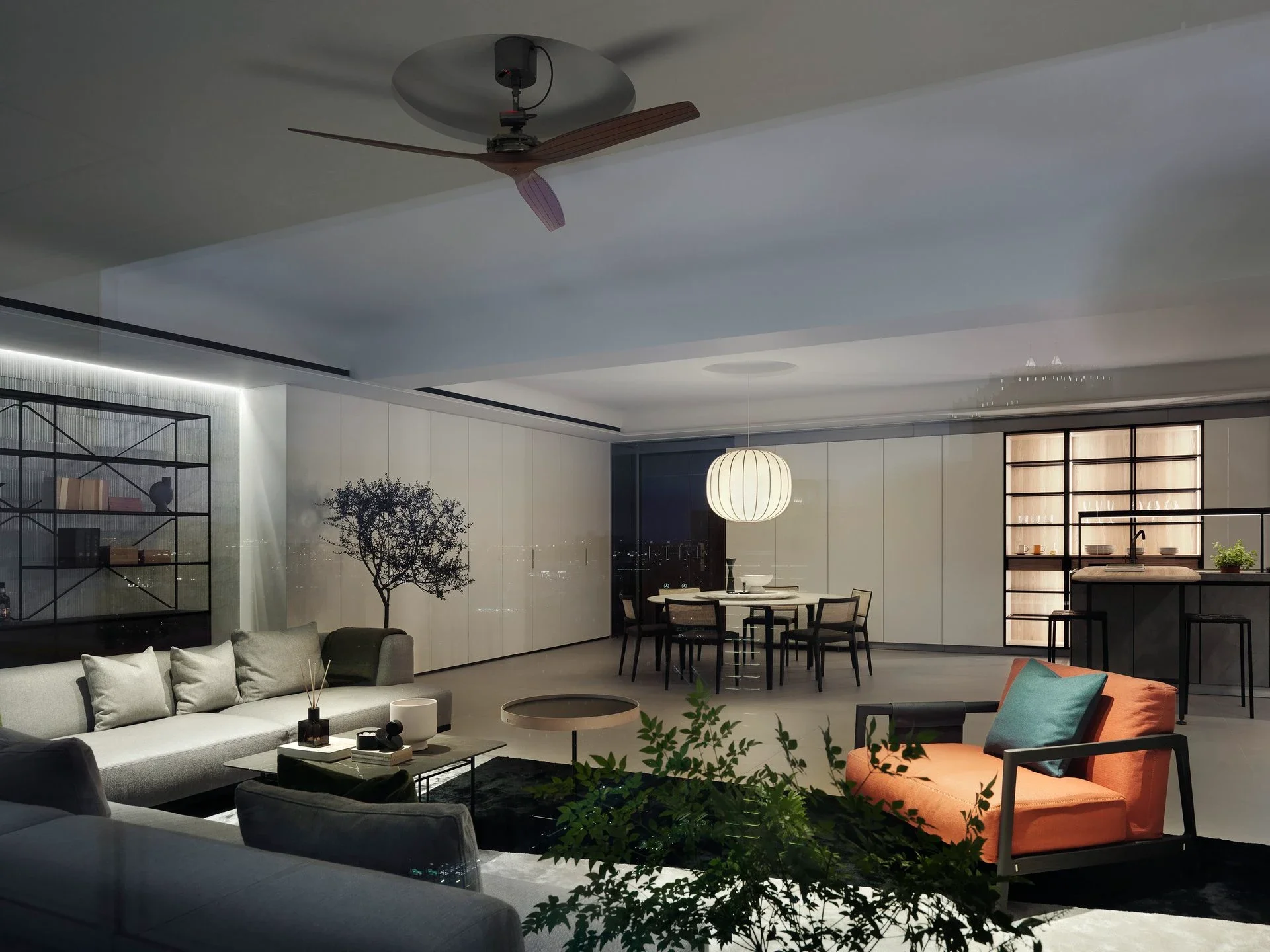 珥本設計｜頂級中島廚房設計：BOFFI HOME II 台中七期 220 平方公尺開放式廚房，BOFFI 中島串聯客餐廳與收納櫃牆