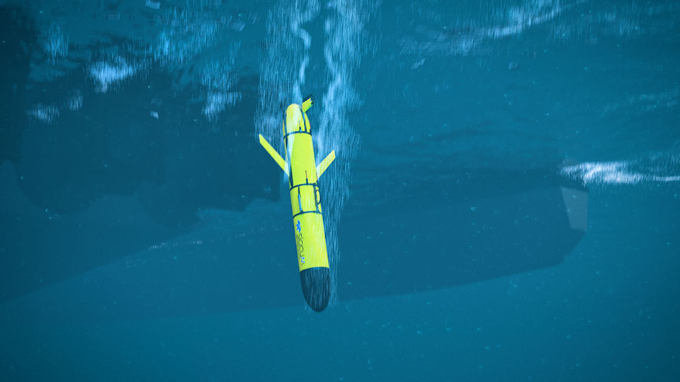 Teledyne Marine's Sentinel Glider being deployed from a vessel