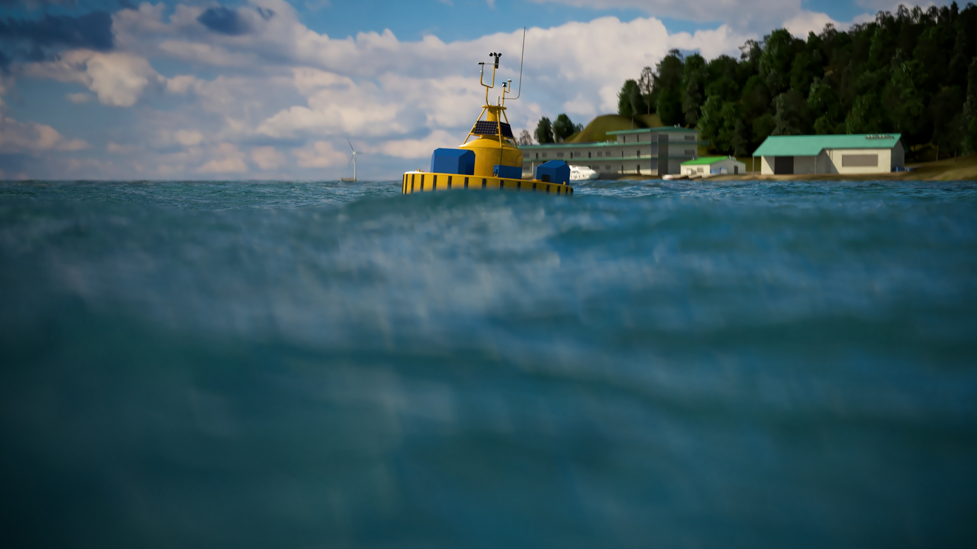 View of an observation buoy just above the water line.
