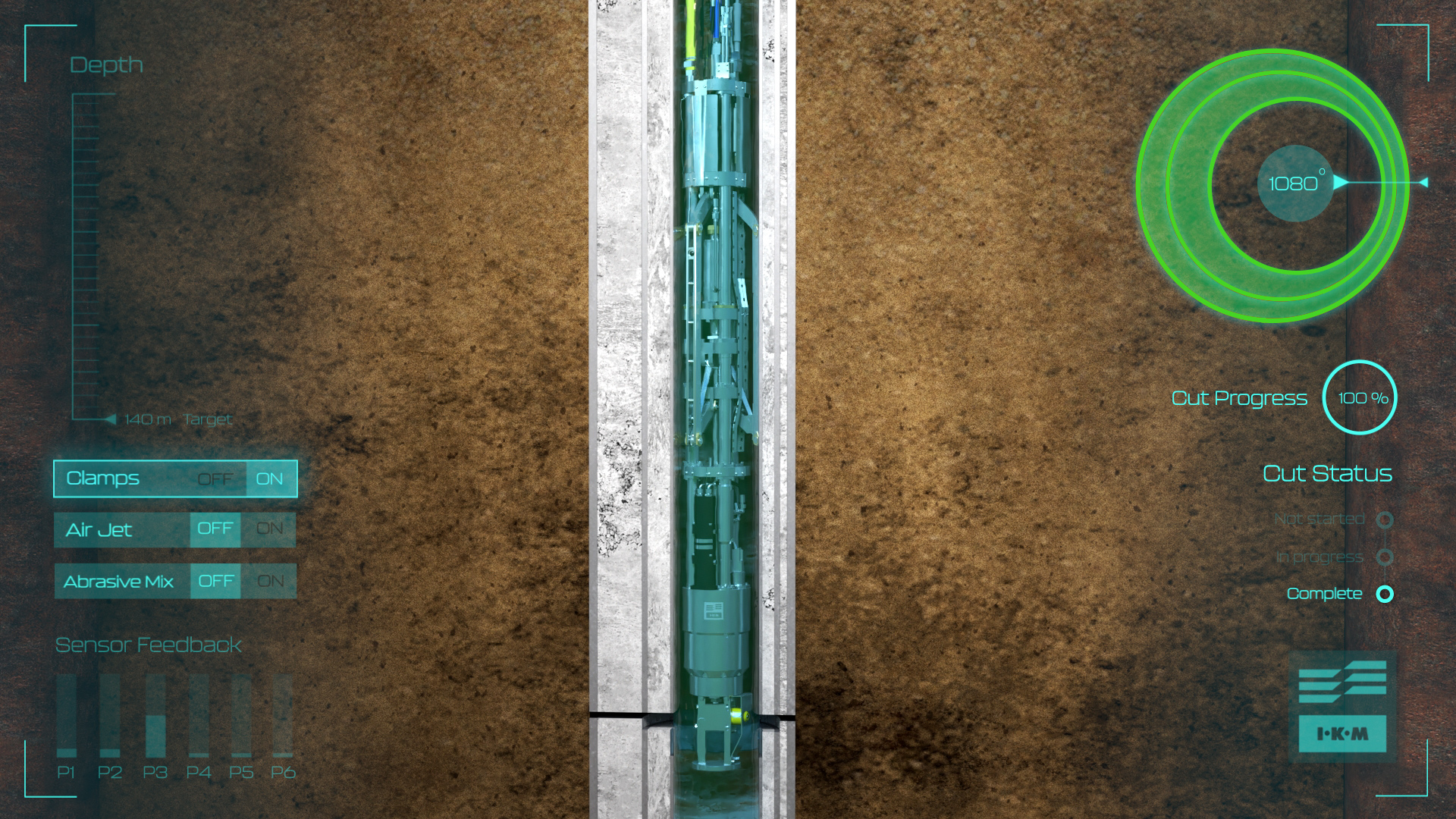 Cutting tool with completed cut.