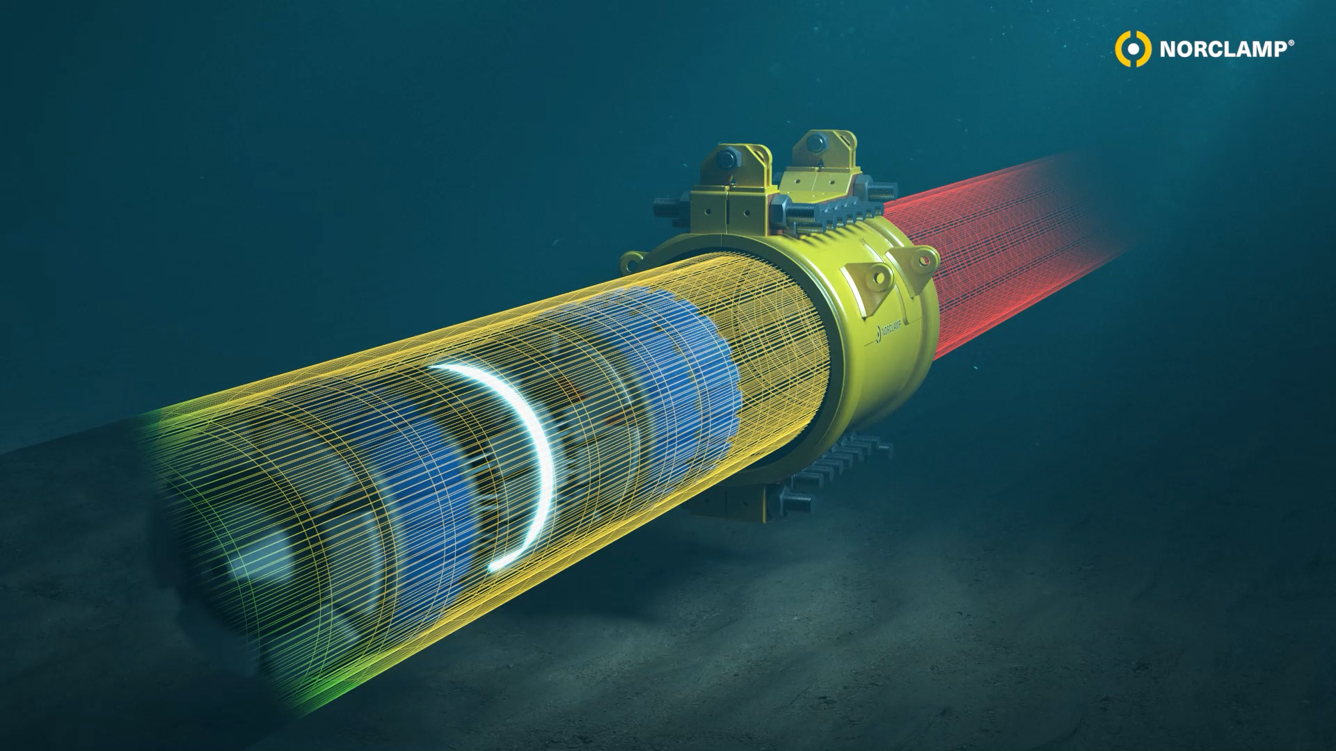 Norclamp Infinity clamp on subsea pipeline with pigging activity passing through the pipe.