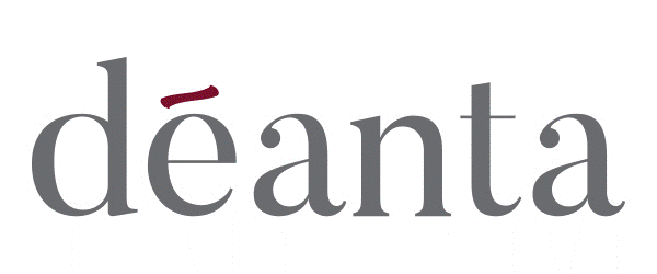Deanta written in lowercase serif font with a horizontal red accent above the letter 'e'.