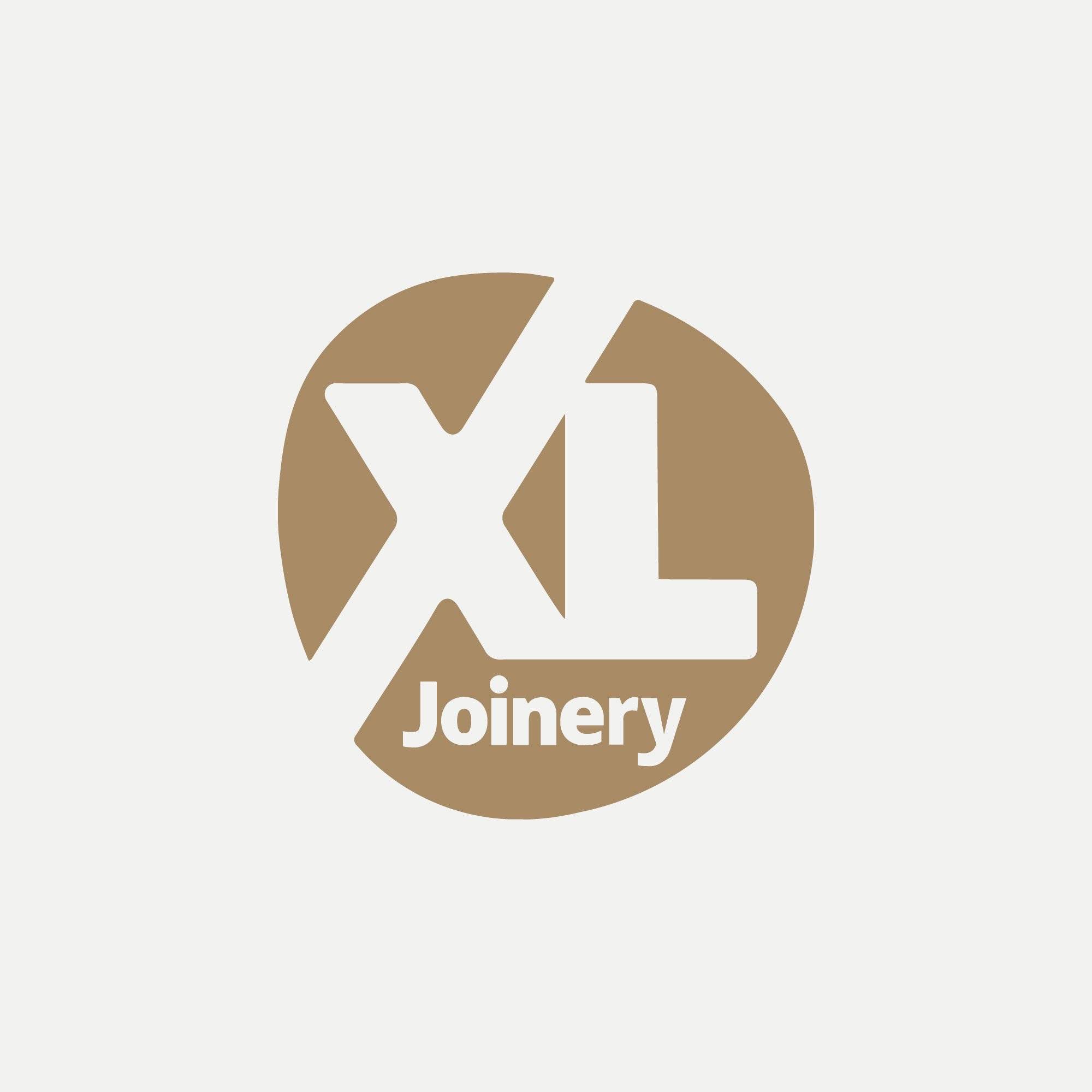 Logo with white letters 'XL' and the word 'Joinery' inside a brown circle on a light gray background.