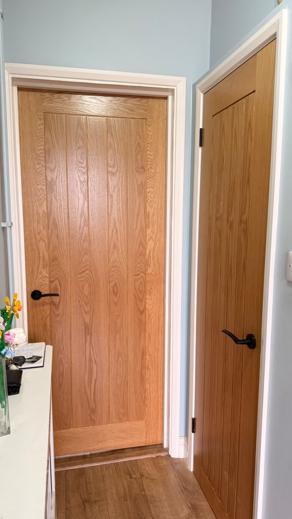 Matching Holdenby Oak internal doors in a Woking property with timber flooring