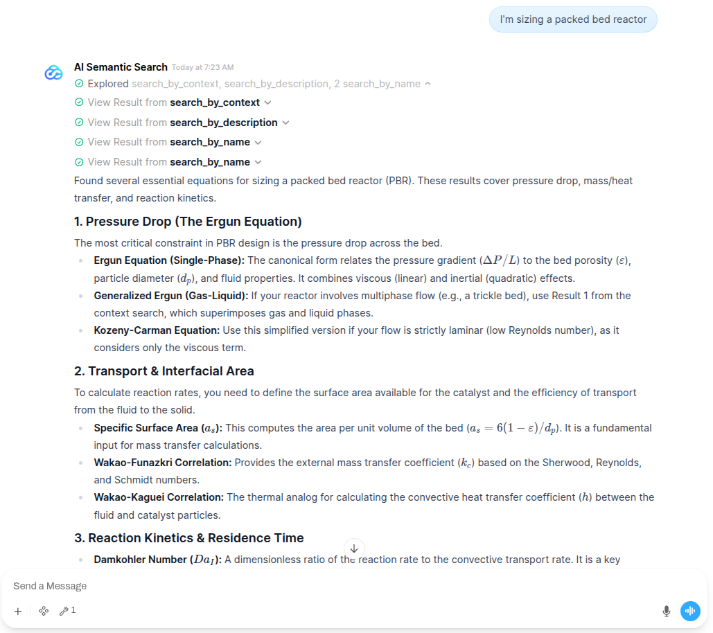 Semantic Search for "I'm sizing a packed bed reactor"