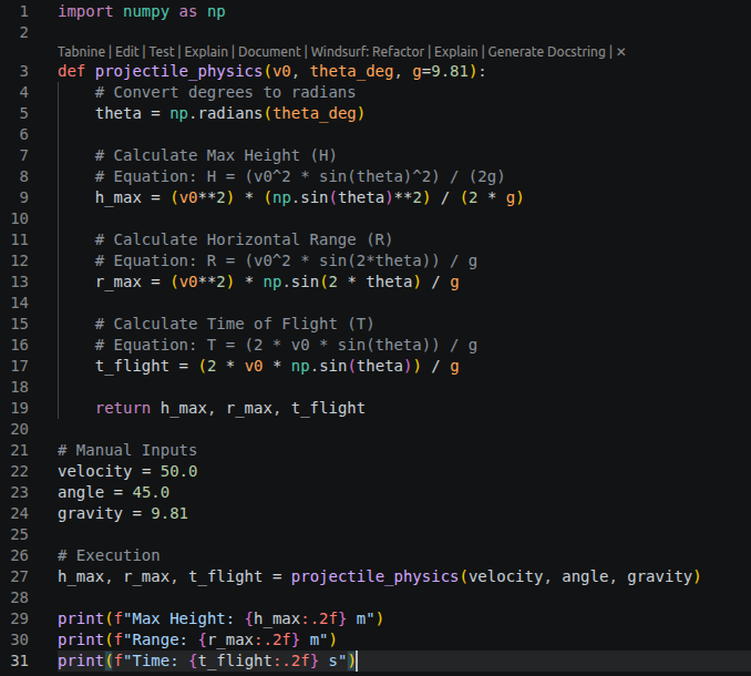 image of the python code