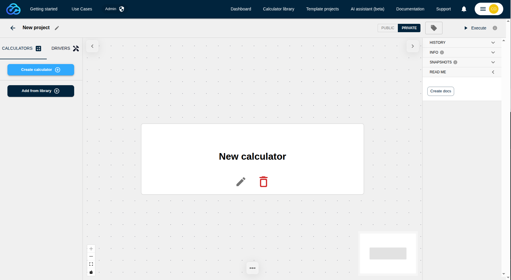 image of the project canvas with a calculator