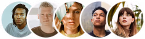 Five adults in circular frames.