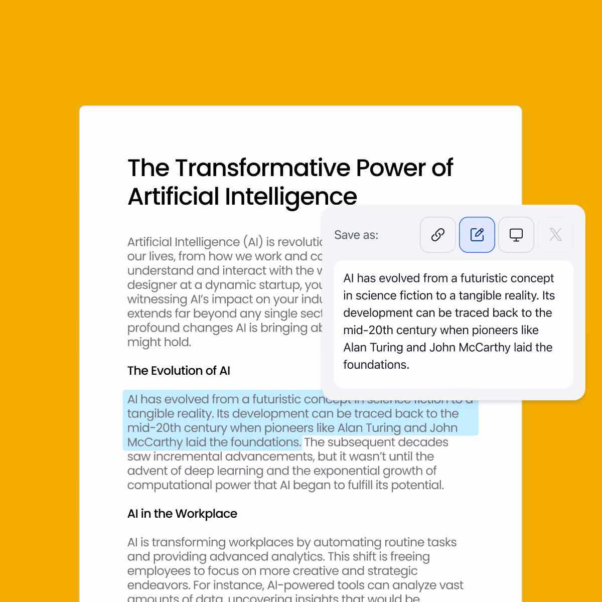 An image of a piece of text being saved into wakelet via the browser extension