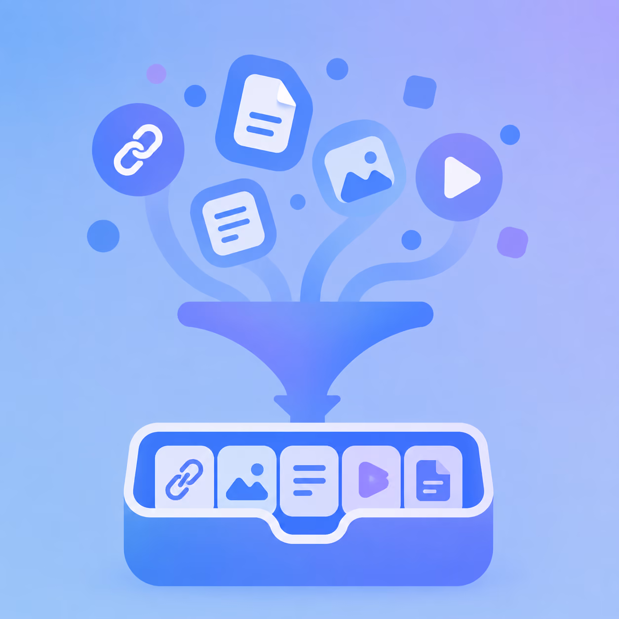 Illustration of different types of content being organised into a single collection