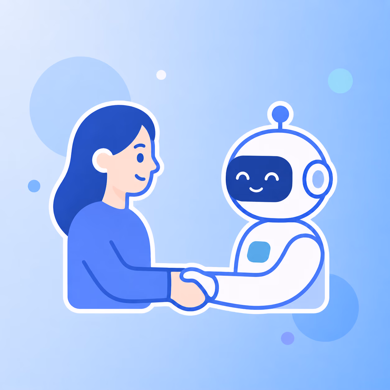 An illustration of a human, and a robot shaking hands