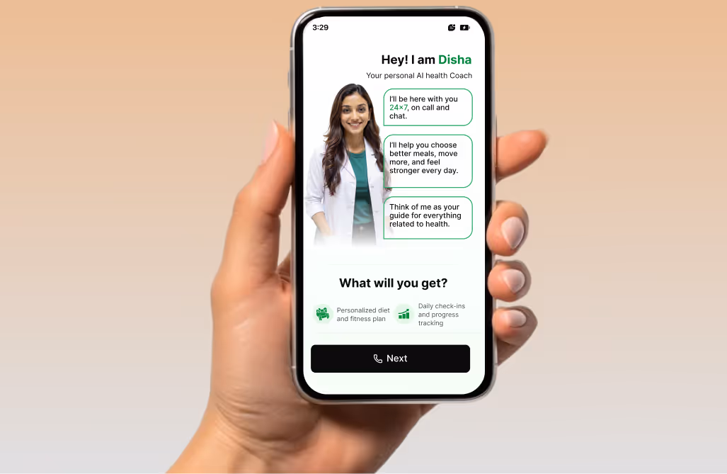 Disha — India's first AI Health Coach — personalized guidance, anytime.