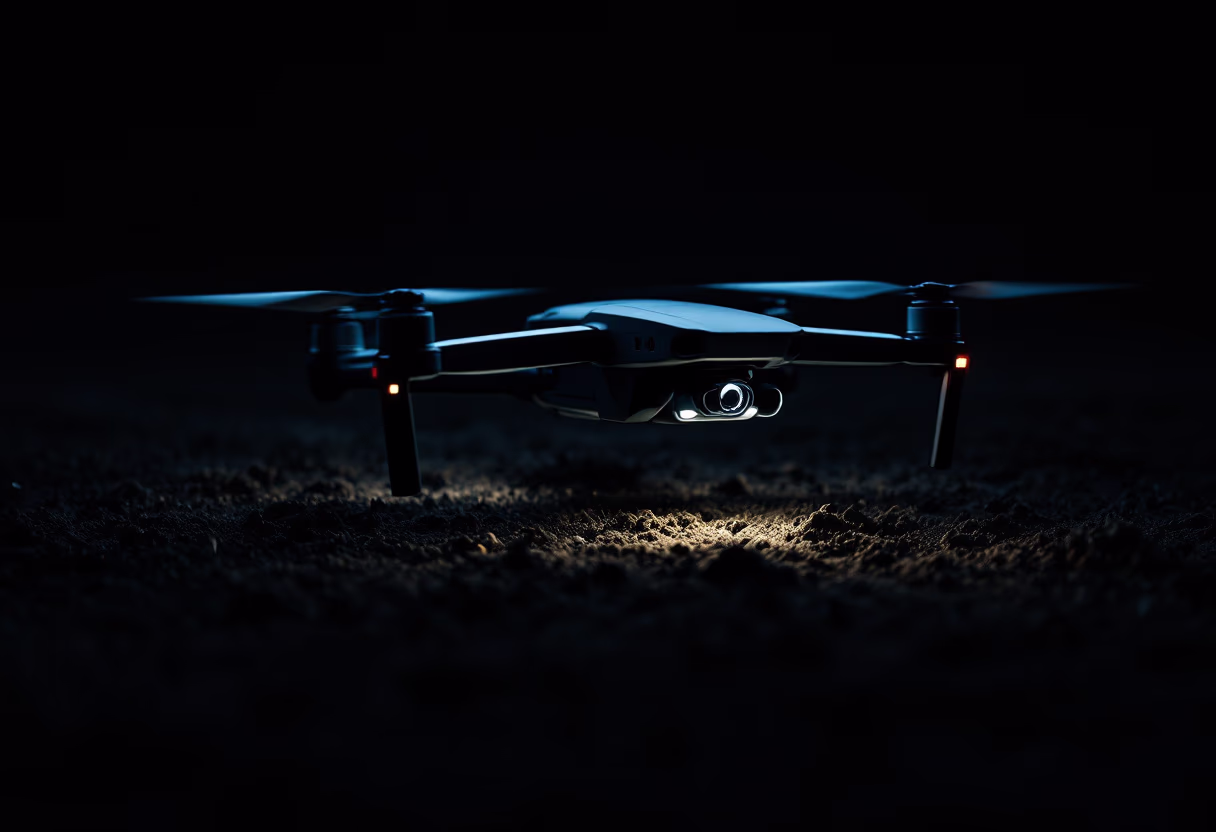 image of drone surveying crops